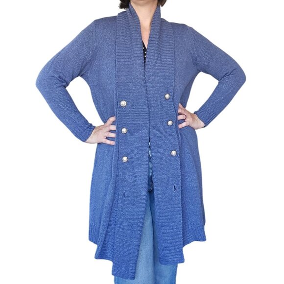 Lane Bryant Blue Long Sleeve Open Front Shawl Collar Cardigan Sweater 14/16 - Picture 1 of 6